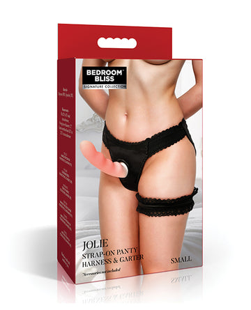 XR Brands Jolie Strap-On Panty Harness & Garter, Small – Polyester/Spandex