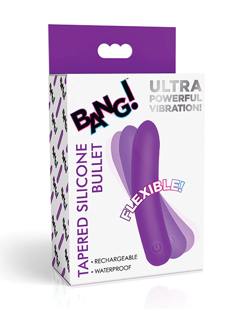 XR Brands Bang! Tapered Silicone Bullet, Purple – Waterproof & Rechargeable
