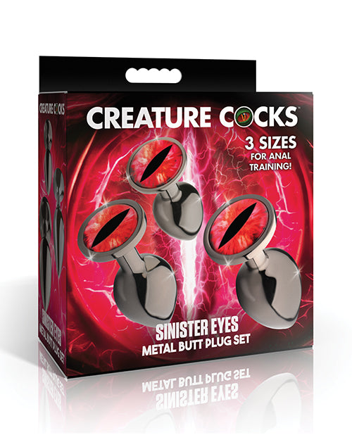 XR Brands Sinister Eyes Red Eye Metal Butt Plug Set, 3-Piece Progressive Trainer