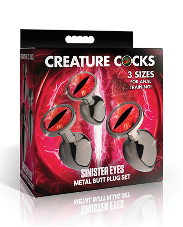 XR Brands Sinister Eyes Red Eye Metal Butt Plug Set, 3-Piece Progressive Trainer