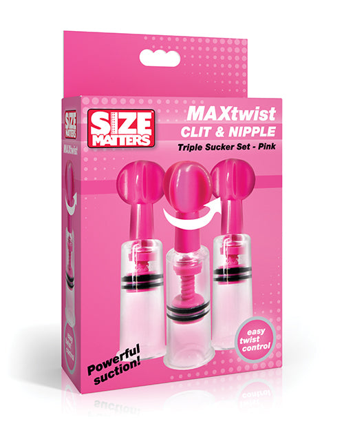 XR Brands MAXtwist Clit & Nipple Triple Sucker Set, Pink