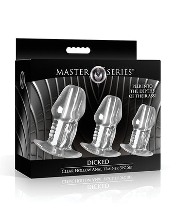 XR Brands Master Series Dicked Clear Hollow Anal Plug Set, 3 Piece, TPE