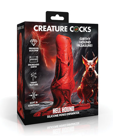 XR Brands Creature Cocks Hell Hound Silicone Penis Enhancer, Red/Black