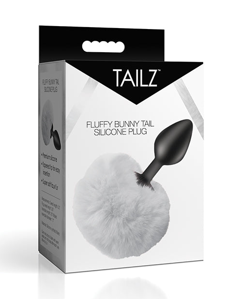 XR, LLC AH843-White Fluffy Bunny Tail Silicone Plug, White Fiber Silicone