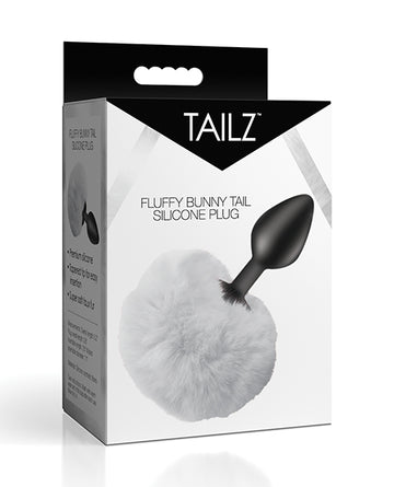 XR, LLC AH843-White Fluffy Bunny Tail Silicone Plug, White Fiber Silicone