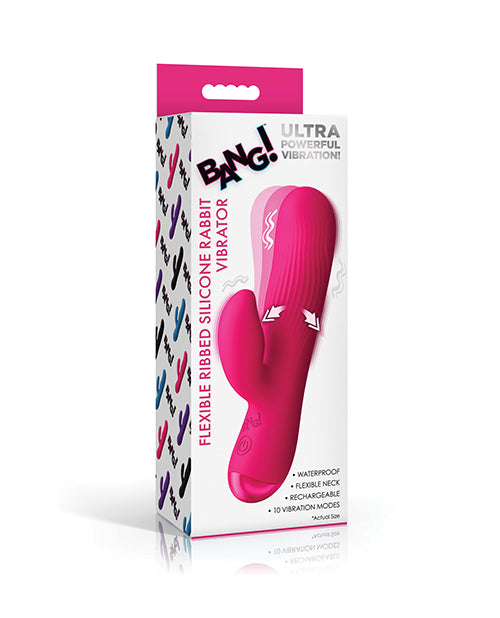 Bang! BG Ribbed Silicone Rabbit Vibrator, Pink