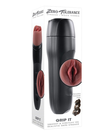 Evolved ZE-MS-1270-2 Grip It Vaginal Stroker, Dark TPE