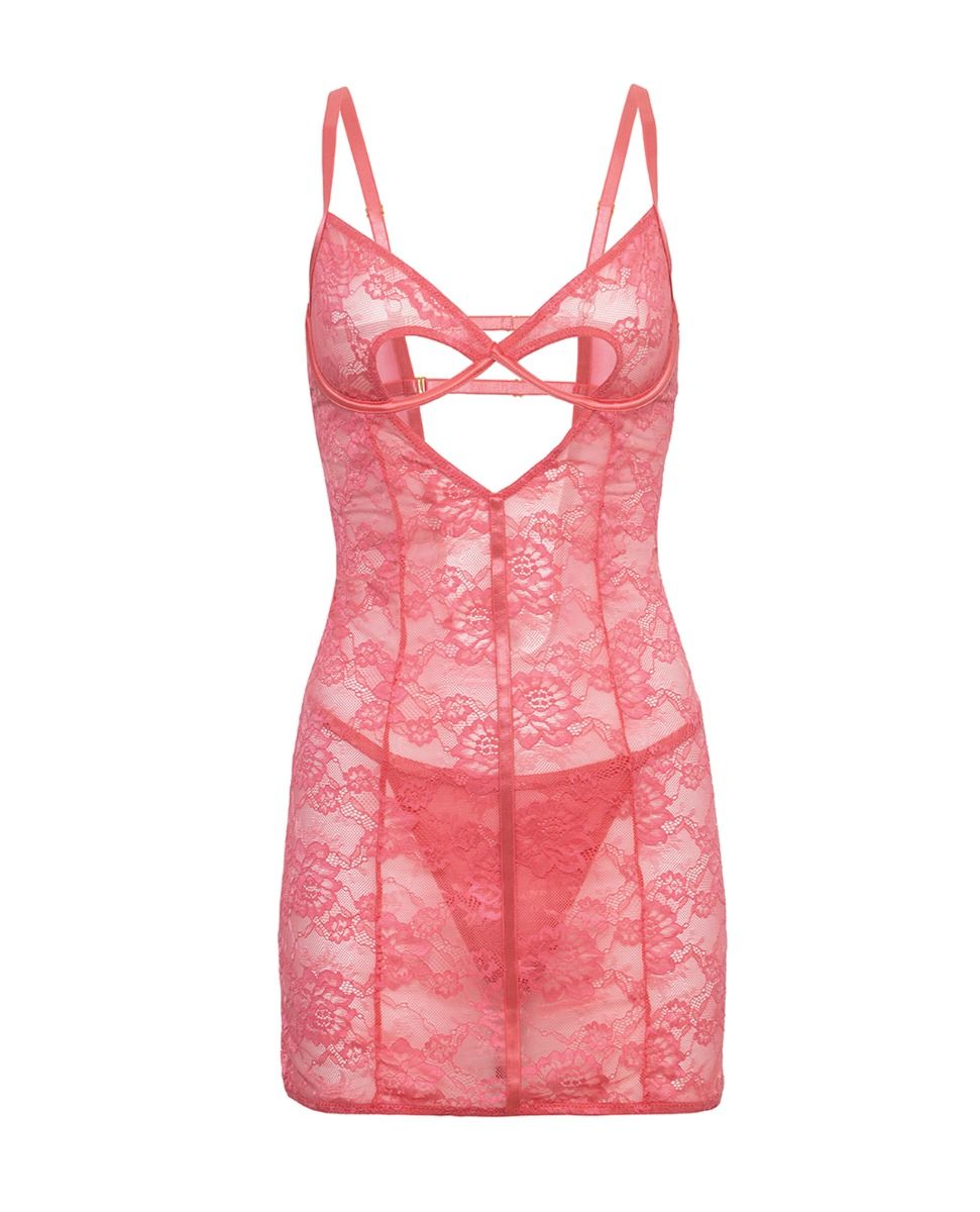 Oh La La Cheri Ava Lace Underwire Babydoll with G-String - Pink, L/XL