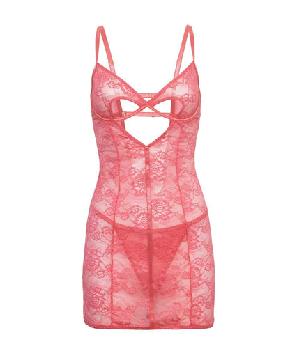 Oh La La Cheri Ava Lace Underwire Babydoll with G-String, Pink, S/M